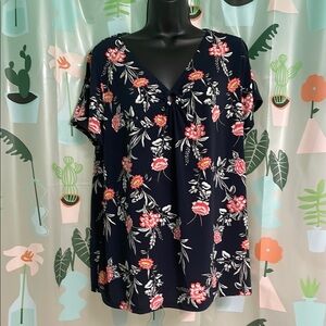 Lane Bryant Floral Navy Blouse